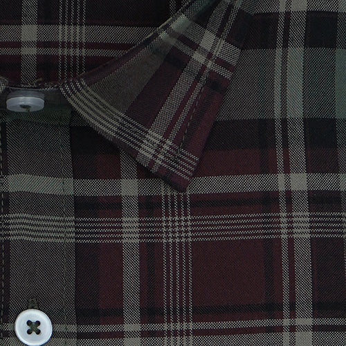 Men's 100% Cotton Plaid Checks Half Sleeves Shirt (Maroon)