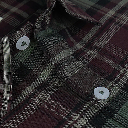 Men's 100% Cotton Plaid Checks Half Sleeves Shirt (Maroon)