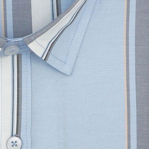 Men's 100% Cotton Balance Striped Half Sleeves Shirt (Blue)
