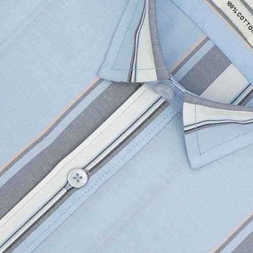 Men's 100% Cotton Balance Striped Half Sleeves Shirt (Blue)