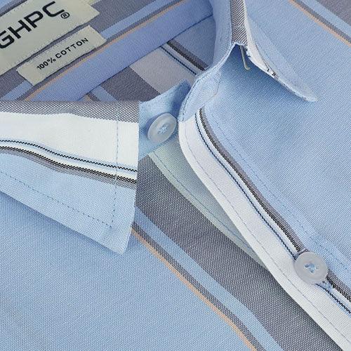 Men's 100% Cotton Balance Striped Half Sleeves Shirt (Blue)