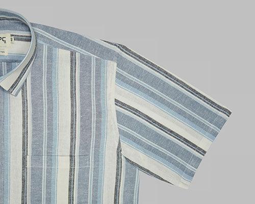 Men's 100% Cotton Balance Striped Half Sleeves Shirt (Blue)