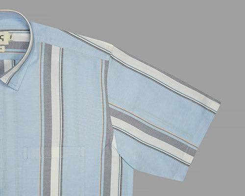 Men's 100% Cotton Balance Striped Half Sleeves Shirt (Blue)