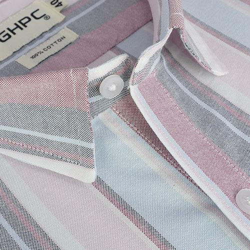 Men's 100% Cotton Balance Striped Half Sleeves Shirt (Pink)