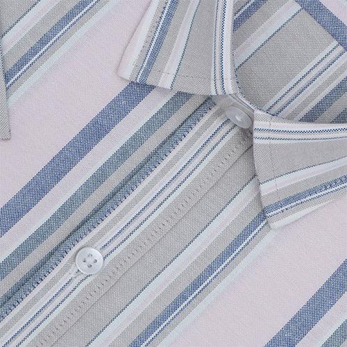Men's 100% Cotton Balance Striped Half Sleeves Shirt (Pink)