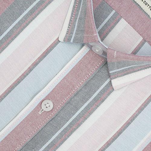Men's 100% Cotton Balance Striped Half Sleeves Shirt (Pink)