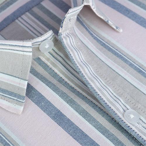 Men's 100% Cotton Balance Striped Half Sleeves Shirt (Pink)