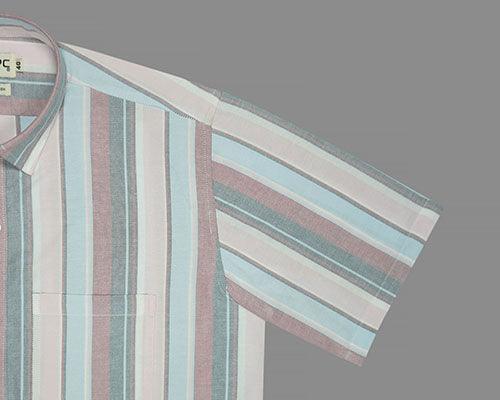 Men's 100% Cotton Balance Striped Half Sleeves Shirt (Pink)