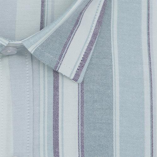 Men's 100% Cotton Balance Striped Half Sleeves Shirt (White)