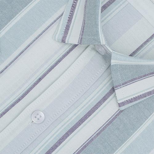 Men's 100% Cotton Balance Striped Half Sleeves Shirt (White)