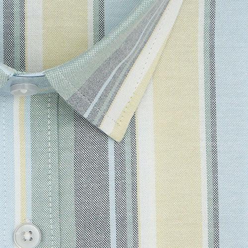 Men's 100% Cotton Balance Striped Half Sleeves Shirt (Yellow)