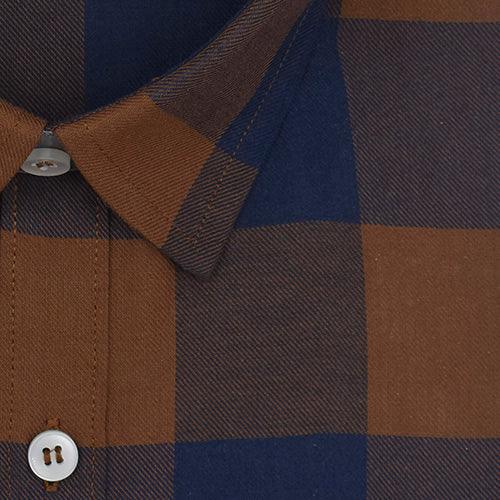 Men's 100% Cotton Big / Buffalo Checkered Half Sleeves Shirt (Brown)