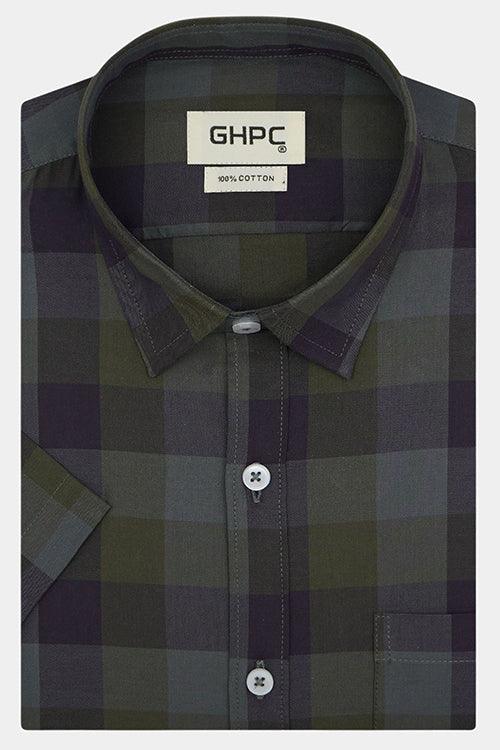 Men's 100% Cotton Big / Buffalo Checkered Half Sleeves Shirt (Multicolor)