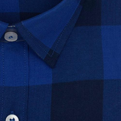 Men's 100% Cotton Big / Buffalo Checkered Half Sleeves Shirt (Royal Blue)
