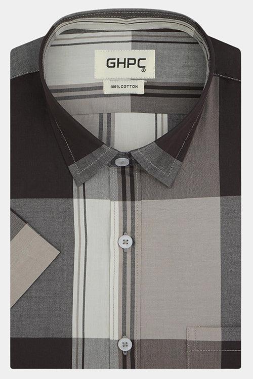 Men's 100% Cotton Big Checkered Half Sleeves Shirt (Brown)