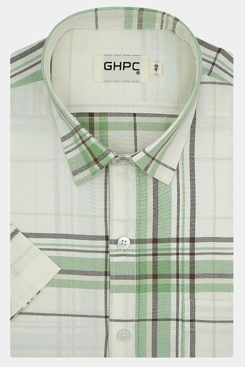Men's 100% Cotton Big Checkered Half Sleeves Shirt (Pista Green)