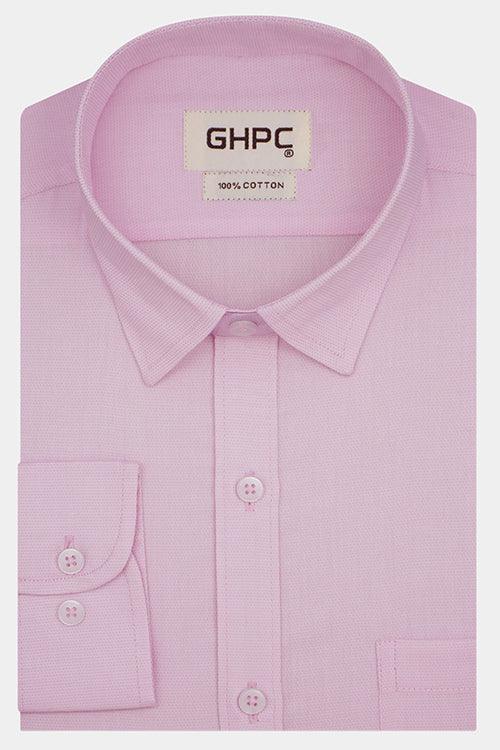 Men's 100% Cotton Bird's Eye Self Design Full Sleeves Shirt (Pink)