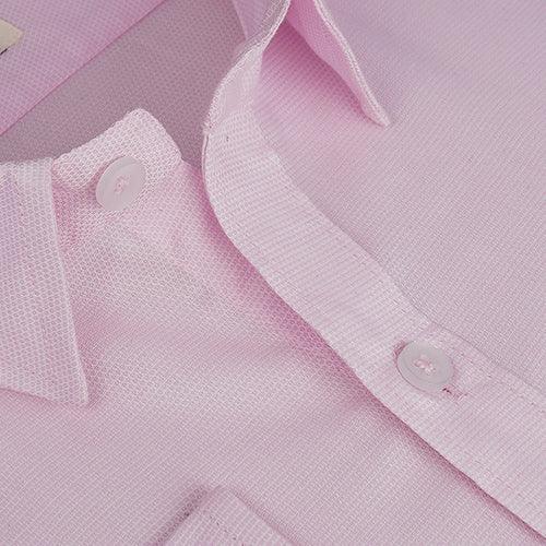 Men's 100% Cotton Bird's Eye Self Design Full Sleeves Shirt (Pink)