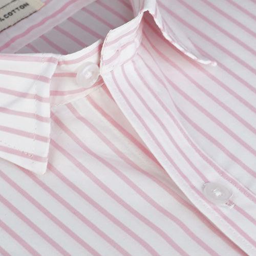 Men's 100% Cotton Butcher Striped Half Sleeves Shirt (Pink)