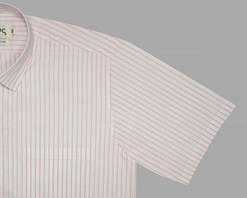 Men's 100% Cotton Butcher Striped Half Sleeves Shirt (Pink)