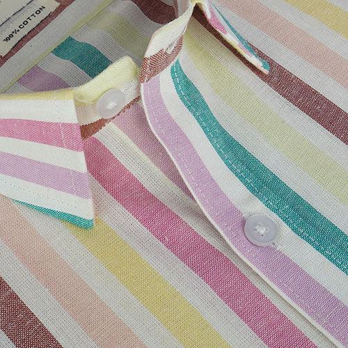 Men's 100% Cotton Candy Striped Half Sleeves Shirt (Multicolor)
