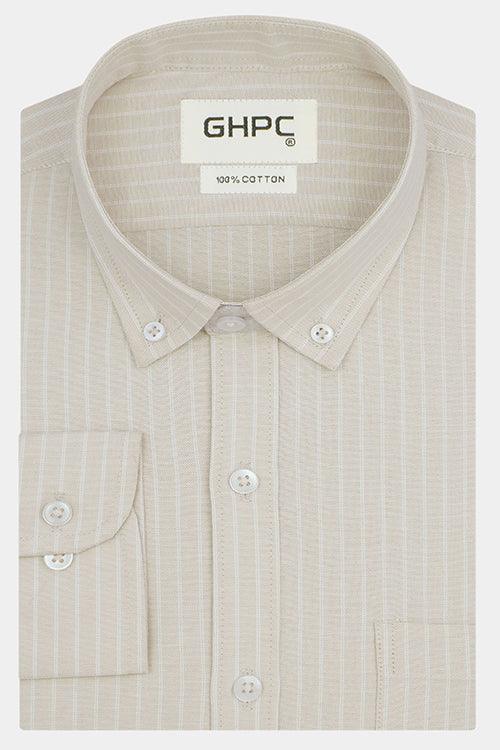 Men's 100% Cotton Chalk Striped Full Sleeves Shirt (Beige)