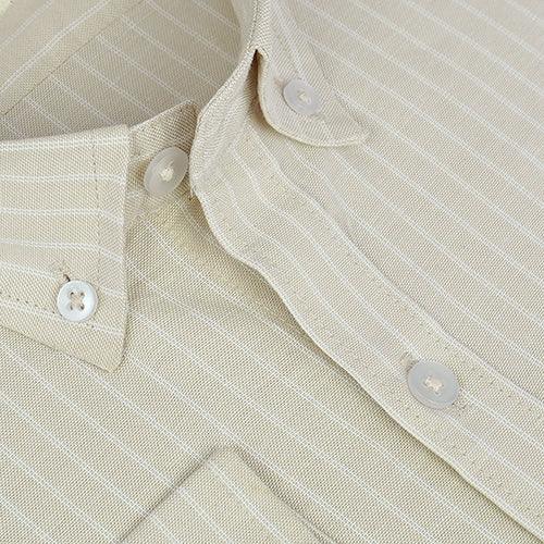 Men's 100% Cotton Chalk Striped Full Sleeves Shirt (Beige)