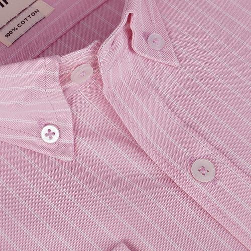 Men's 100% Cotton Chalk Striped Full Sleeves Shirt (Pink)