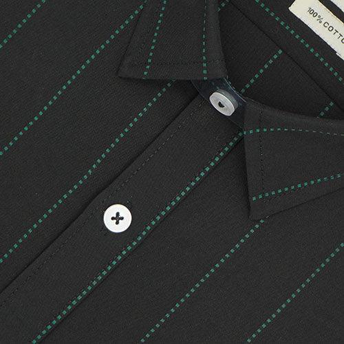 Men's 100% Cotton Chalk Striped Half Sleeves Shirt (Black)