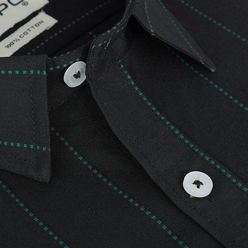 Men's 100% Cotton Chalk Striped Half Sleeves Shirt (Black)
