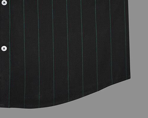 Men's 100% Cotton Chalk Striped Half Sleeves Shirt (Black)