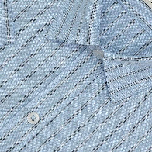 Men's 100% Cotton Chalk Striped Half Sleeves Shirt (Blue)