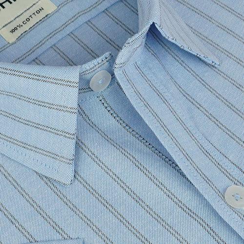 Men's 100% Cotton Chalk Striped Half Sleeves Shirt (Blue)