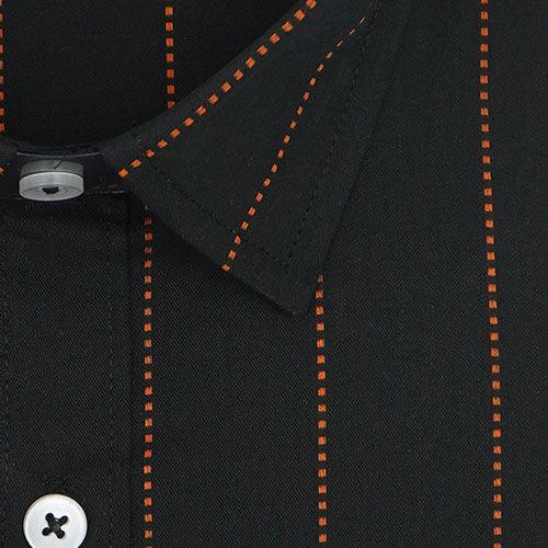 Men's 100% Cotton Chalk Striped Half Sleeves Shirt (Orange)