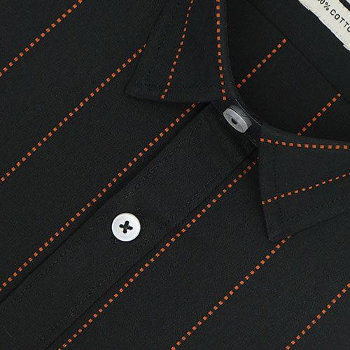 Men's 100% Cotton Chalk Striped Half Sleeves Shirt (Orange)