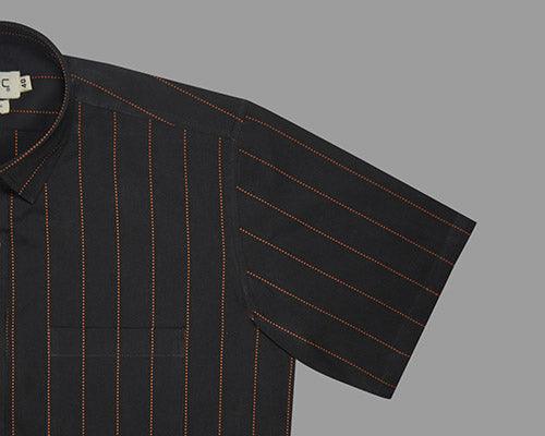 Men's 100% Cotton Chalk Striped Half Sleeves Shirt (Orange)