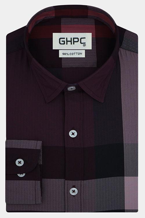 Men's 100% Cotton Checkered Full Sleeves Shirt (Maroon)