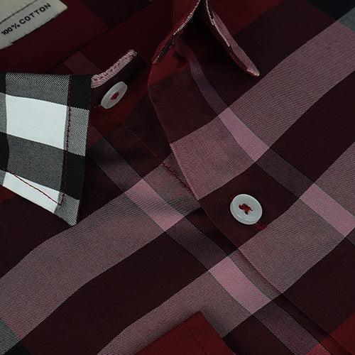 Men's 100% Cotton Checkered Full Sleeves Shirt (Maroon)