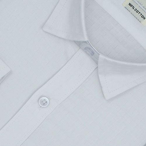 Men's 100% Cotton Dobby Geometric Checkered Full Sleeves Shirt (White)