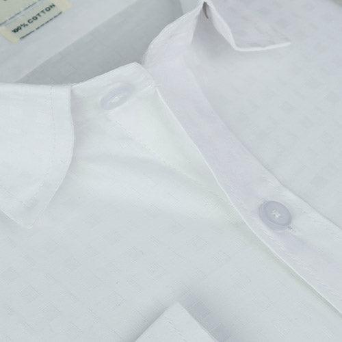 Men's 100% Cotton Dobby Geometric Checkered Full Sleeves Shirt (White)