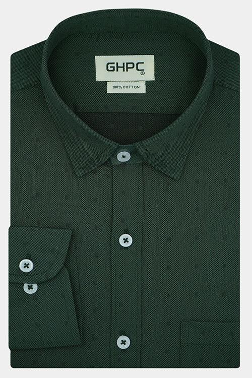 Men's 100% Cotton Dobby Self Design Full Sleeves Shirt (Forest Green)