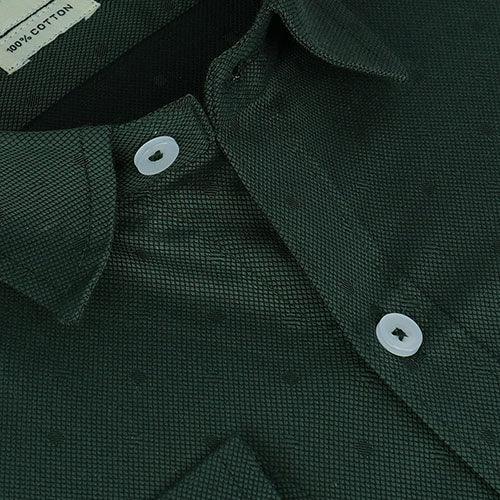 Men's 100% Cotton Dobby Self Design Full Sleeves Shirt (Forest Green)