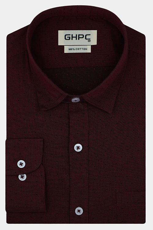 Men's 100% Cotton Dobby Self Design Full Sleeves Shirt (Maroon)