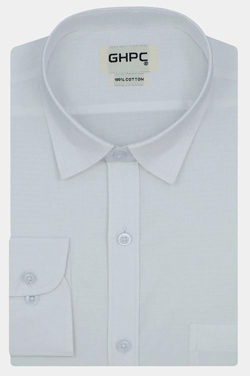 Men's 100% Cotton Dobby Self Design Full Sleeves Shirt (White)