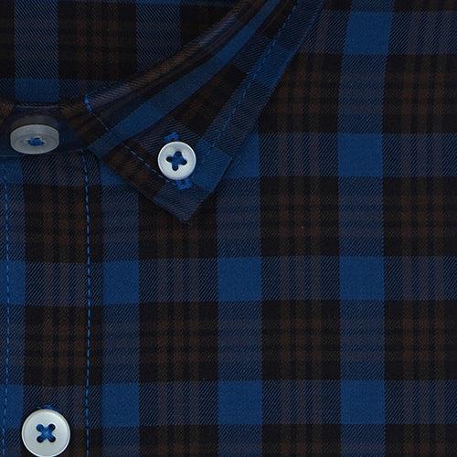 Men's 100% Cotton Dupplin Checkered Full Sleeves Shirt (Blue)