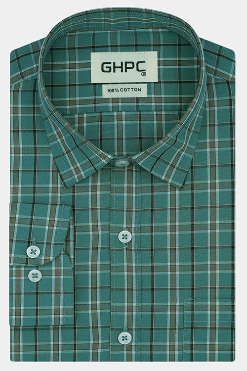 Men's 100% Cotton Dupplin Checkered Full Sleeves Shirt (Green)