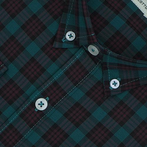 Men's 100% Cotton Dupplin Checkered Full Sleeves Shirt (Green)