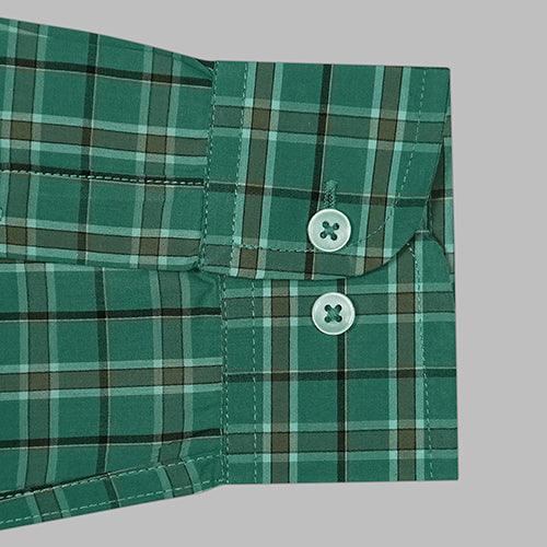 Men's 100% Cotton Dupplin Checkered Full Sleeves Shirt (Green)