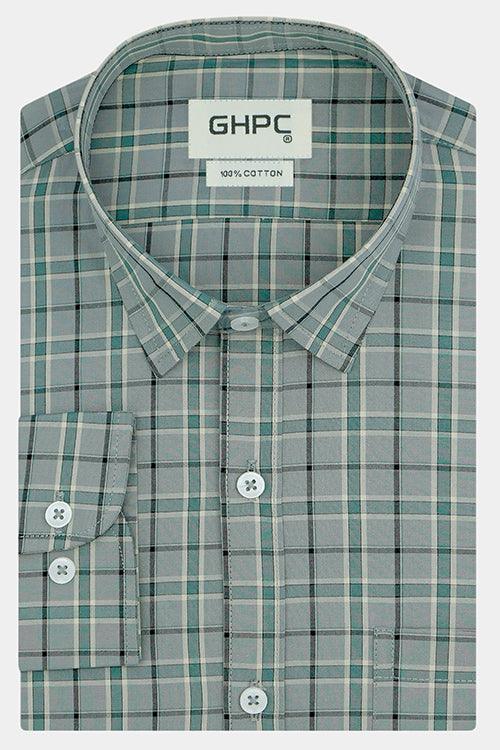 Men's 100% Cotton Dupplin Checkered Full Sleeves Shirt (Grey)