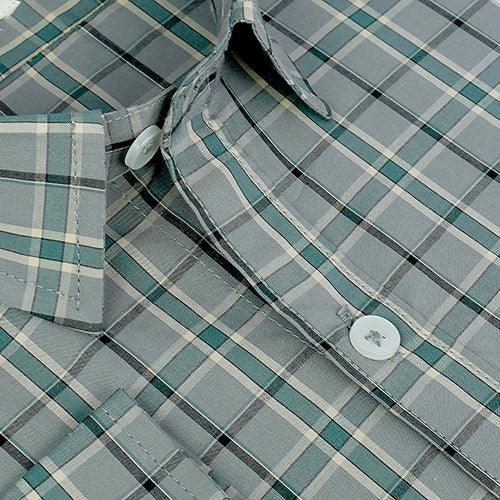 Men's 100% Cotton Dupplin Checkered Full Sleeves Shirt (Grey)